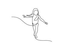 a woman is walking with her arms outstretched