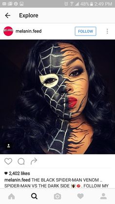 Comic Book Makeup, Black Spiderman, Male Makeup, Black Spider, Man Vs, Dark Side, Halloween Makeup, Face Paint