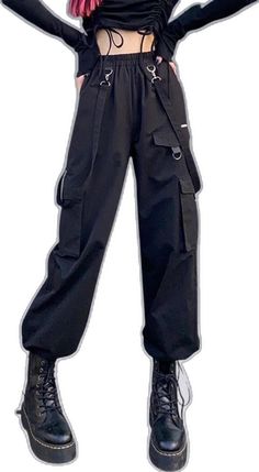 Black Combat Straight Leg Pants, Black Combat Pants With Straight Leg, Trendy Black Parachute Pants With Hip Pockets, Black Combat Pants For Fall, Combat Style Black Bottoms With Cargo Pockets, Black Combat Wide Leg Bottoms, Black Combat Bottoms With Pockets, Black Combat Pants With Hip Pockets, Black Combat Pants With Side Pockets