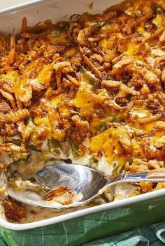 a casserole dish with meat and cheese in it is ready to be eaten