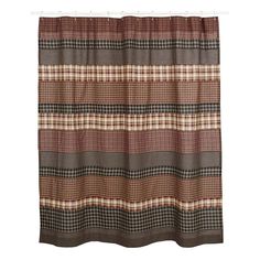 a shower curtain with plaid pattern on it