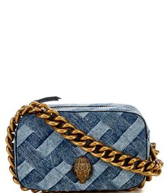 From Kurt Geiger London&#x2C; the Kensington Small Denim Camera Crossbody Bag features:100% cotton denim exterior100% polyester liningSplit pocket at back with a branded slash&#x2C; card&#x2C; and interior pocketsOversized chain strapBrass hardwareZipper closuredimensions approx. 7.87''W 4.72''H 2.36''D 22.44''-24.80'' strap dropImported. Denim Crossbody Bag, Denim Purse Outfit, Purse Outfit, London Bags, Denim Crossbody, Mom Tattoo Designs, Kensington London, Denim Handbags, Handbag Essentials