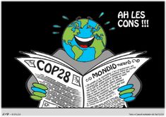 a cartoon character reading a newspaper with the caption'ah les cons '