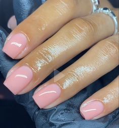 Clear Pink Short Nails, Pink Nails Square Short, Overlay Nail Designs, Short Nail Bed Nails, Dip Nails With Tips, Acrylic Overlay Nails Short, Sns Colors, Gel Manicure Colors, Kylie Nails