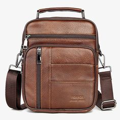 Category:Crossbody Bag; Embellishment:Zipper,Multiple pockets; Gender:Men's; Type:Messenger Bag; Occasion:Daily,Outdoor,Office; Material:Leather; Width:7; Closure Type:Zipper; Height:19; Function:Large Capacity,Durable; Pattern:Solid Color; Listing Date:08/10/2024; Production mode:External procurement; Length:24.5; Detachable strap:Detachable; Adjustable strap:Adjustable Business Crossbody Shoulder Bag With Pockets, Mens Crossbody Bag, Outdoor Office, Online Bags, Leather Crossbody Bag, Leather Crossbody, Messenger Bag, Leather Bag, Black And Brown