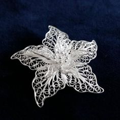 Silver Filigree Brooch Flor de Amor Light Sterling Silver White Ornate Brooches For Formal Occasions, White Ornate Brooch For Formal Occasions, Ornate White Brooches For Formal Occasions, White Filigree Brooches For Wedding, White Filigree Wedding Brooches, Silver Flower Shaped Lapel Pin Brooch, Silver Flower Lapel Pin, Silver Flower Brooch Pins, Ornate White Brooches For Wedding