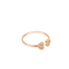 Discover sophistication with our elegant 14k gold band ring, boasting a delicate design that embodies modern minimalism. Its dainty form is accentuated by two hearts, each cradling a shimmering cubic zirconia stone that catches the light with every movement. P R O D U C T ∙ M E A S U R E M E N T S * 100% 14k Solid Gold * Weight: 1.26g  *  Stone Diameter: 5mm/ 0.2 inch  * Band Width: 1.5mm/ 0.1 inch  Delivery:  * Ready to ship in 1 business day. * Delivers in 1 to 5 days depending on location and Dainty Rose Gold Heart Ring With Cubic Zirconia, Elegant Stackable Midi Rings For Valentine's Day, Rose Gold Open Heart Ring For Promise, Elegant Double Heart Rose Gold Ring, Elegant Rose Gold Double Heart Rings, Minimalist Rose Gold Heart Ring For Promise, Minimalist Rose Gold Heart Promise Ring, Elegant Adjustable Heart Cut Stackable Rings, Romantic Rings