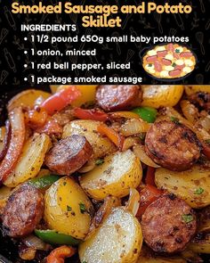 the poster shows how to make smoked sausage and potato skillet