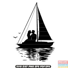 a black and white silhouette of a couple on a sailboat