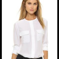 New 100% Silk Round Neck Shirt White Office Top With Shirttail Hem, White Blouse For Workwear With Shirttail Hem, White Button Closure Top For Workwear, White Button-up Top For Work, Blue Velvet Shirt, Printed Silk Shirt, Leopard Print Shirt, Velvet Shirt, Round Neck Shirt