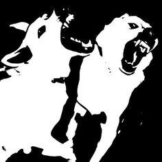 a black and white photo of a dog with its mouth open