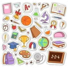 stickers with school related items are arranged in the shape of a circle