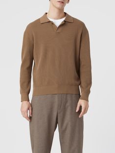 CLOSED-Polo Manica Lunga in Maglia a Coste Marrone-TRYME Shop Polo Long Sleeve, Brown Sugar, Cashmere, Long Sleeve