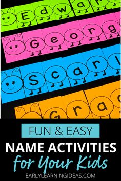 the words fun and easy name activities for your kids to practice their spelling skills with