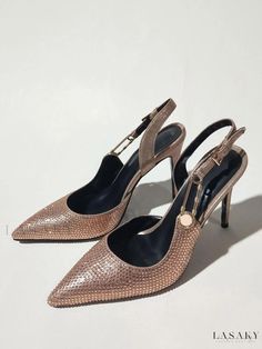 Lasaky - Exquisite Womens Slingback Pumps: Pointed Toe, Embellished with Rhinestones and Chain Detail, Designed for High-End Party Events Elegant High Heels, Heels Sandals, Slingback Pump, Silver Mirrors, Party Shoes, Black Patent Leather, Womens High Heels, Casual Fall, Haiti