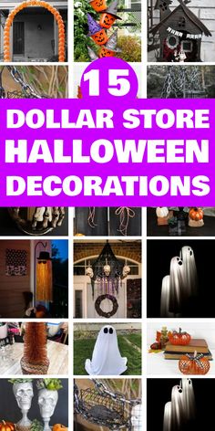 the top ten dollar store halloween decorations in purple and white with text overlay that reads,