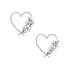 two hearts with flowers in the middle