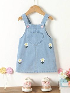 Cute Cotton Denim Dress, Cute Denim Blue Cotton Dress, Cute Cotton Denim Dress In Denim Blue, Cute Sleeveless Denim Dress, Cute Denim Blue Summer Dress, Cute Medium Wash Denim Dress, Playful Denim Dress For Spring, Cute Medium Wash Summer Dress, Cute Sleeveless Medium Wash Dress