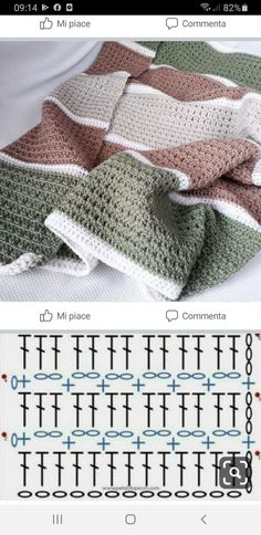 the crocheted blanket is made with two different colors and sizes, but it looks like