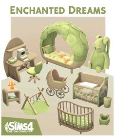 an image of a baby's room with green furniture