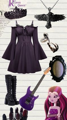 outfit collage Raven Queen Outfit, Raven Inspired Outfits, Monster High Aesthetic Outfit, Monster High Aesthetic, High Aesthetic, Raven Queen, Queen Aesthetic, Queen Outfit, Outfit Collage