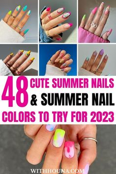 Summer Nail Colors, Bright Summer Nails, Floral Nail Designs, Pink Gel, Cute Nail Art Designs, Colorful Nails