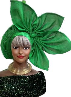 Elegant Green Headwrap For Party, Elegant Green Headwrap For Weddings, Traditional Green Turban, Traditional Green Headpiece For Parties, Green Adjustable Headwrap For Party, Adjustable Green Headpiece For Church, Aso Oke, Nigerian Wedding, Ready Made