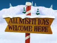 a wooden sign that says all mist toys welcome here