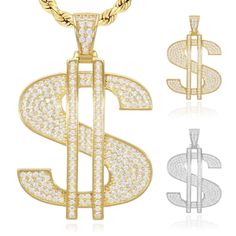 The luxurious dollar sign pendant is hand cast and made of solid 14k gold over sterling silver. It was created to make a bold statement of rebellion, yet keep you looking stylish. Product Specifics All specifications are approximate and may vary for the same model. Weight (gm) 7.5 Metal Sterling Silver Metal Purity 925 Finish High Polished Height 40mm (1.57") Width (mm) 27 Thickness (mm) 3 Bail Fits Up To (mm) 4.3 Stone Type Diamond Carat 4.1 Creation Simulated Treatment Man-made Clarity VVS1 Color D Fancy Color White Grade Ideal Cut Round Setting Pavé Crafted in Europe Style ID: 3584 ZF-L (internal use only): WJDGMN 30-Day Free Returns Enjoy a 30-day return period with a money-back guarantee on all WJD Exclusives items. Items must be returned in their original condition with tags attached Europe Style, Dollar Sign, Europe Fashion, Diamond Carat, Hand Cast, Fine Jewellery Necklace, Pave Diamonds, Diamond Jewelry, Metallic Silver