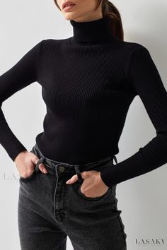 Lasaky - Premium Yellow Solid Basic Turtleneck Tops for a Casual and Stylish Look Turtle Neck Jumper, Ladies Turtleneck Sweaters, Estilo Chic, High Neck Sweater, Long Sleeve Pullover Sweater, Knit Turtleneck Sweater, Black Turtleneck, Sweater Sale, Turtle Neck Top