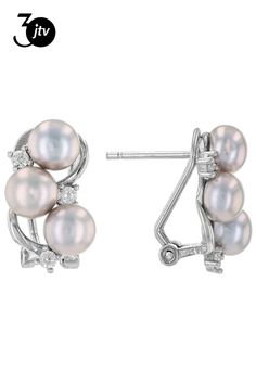 5mm Gray Cultured Freshwater Pearl and 0.60ctw Bella Luce�� White Diamond Simulant Rhodium Over Sterling Silver Earrings.  Measure approximately 5/8" L x 3/8" W and have omega backings. Colors, shapes, and sizes may vary. White Gold Diamond Clip-on Jewelry, Round Diamond Clip-on Jewelry, White Gold Clip-on Earrings With Diamond Accents For Anniversary, Diamond Clip-on Jewelry For Anniversary, Round Diamond Clip-on Earrings, Anniversary White Gold Clip-on Earrings With Diamond Accents, Clip-on Round Diamond Jewelry, White Gold Clip-on Earrings For Anniversary, Silver Pearl Earrings With Diamond Accents For Anniversary