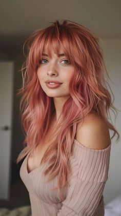 Unique Hair Colour Ideas, Platinum Blonde Hair With Color Pop, Women’s Long Hairstyles, Newest Hair Trends 2024, Dark Peach Hair, Strawberry Pink Hair, Blond Hair Ideas, Cherry Blonde Hair, Colorful Hair Ideas