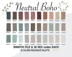 swatch file and 30 hex colors each with the neutral boho logo on it