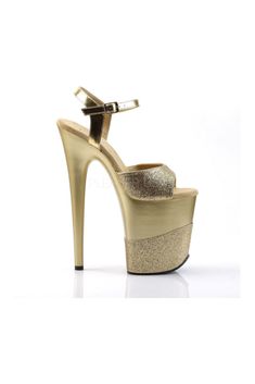 8" (20.3cm) Stiletto Heel 4" (10.2cm) Platform Ankle Strap Sandal Featuring Half Glittered Platform - Fit Guide: True to Size - Heel Specifications: 8" Heel & 4" Platform - Country of Origin: Imported Ankle Strap Sandals, Stiletto Heel, Strap Sandals, Platform Sandals, Gold Glitter, Stiletto Heels, Ankle Strap, Glitter, Sandals