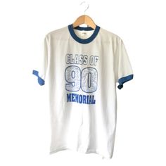 Natick Memorial Elementary School Class Of 1990 Vintage Ringer Tee T-Shirt Blue And White With Graduating Class Student Signatures Brand: Augusta Sportswear - Made In Usa Size: Unisex Large Pit To Pit: 19.5" Length: 26" Condition: Mint, Like New, Never Worn Natick, Ma Massachusetts Nostalgia Nostalgic Class Reunion Collectible Collector Vintage Ringer Tee, Class Reunion, School Class, Ringer Tee, Elementary School, Vintage Shirts, Vintage Tops, Massachusetts, Vintage Men