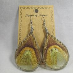 Brown Gold Yellow Earrings, New, Thread, 2", Xl, Spirit Of Nature, Made In Peru, Pierced, Silver. Dream Catcher Design. Condition - New On Card - Never Worn. Perfect, No Seconds. French Hooks For Pierced Ears. Made By - Spirit Nature Peru Natives Silver Material - Cotton Thread On Metal Frame. Size - 2" Extra Large Penny - Is Not Included. You Will Receive The Actual Items Pictured & Described. Stored In & Ships From Smoke Free - Pet Free Home. Handmade Yellow Earrings For Spring, Unique Yellow Earrings For Summer, Unique Yellow Summer Earrings, Brown Gemstone, Thread Earrings, Yellow Earrings, Pierced Earrings, Yellow And Brown, Pierced Ears