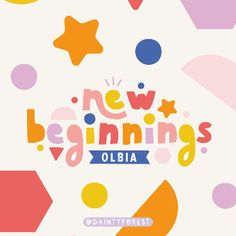 the new beginnings logo is surrounded by colorful shapes and dots on a white background with text