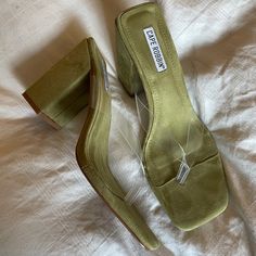 Never Worn! Saige Green Wedding Shoes, Sage Green Wedding Shoes, Olive Green Heels, Green Velvet Shoes, Olive Shoes, Miss Green, Green Platform, Sage Green Wedding, Green Heels