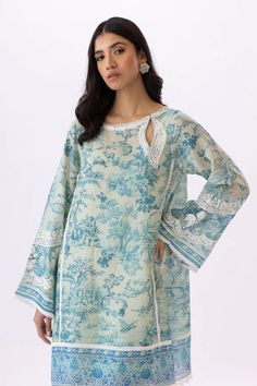 Pakistani Kurti Designs Latest, Ice Blue Color Palette, Pakistani Kurti Designs, Sania Maskatiya, Silk Kurti Designs, Ice Blue Color, Combination Fashion, Blue Color Palette