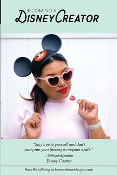 a woman with sunglasses and mickey mouse ears on her head