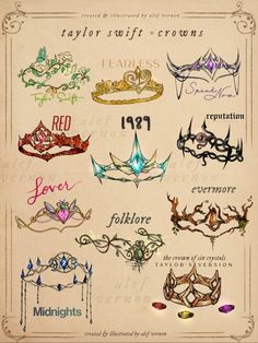 an old - fashioned drawing shows different types of crowns