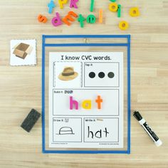 i know cvc words that are in the shape of hats and letters on a table