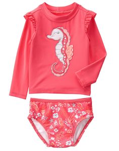 Embroidery Easy, Toddler Swimsuits, Orange Glow, Sports Swimsuits, Coral Sea, Long Sleeve Rashguard, Spring Vacation, Gymboree Girl