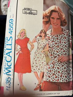 a woman's dress and top sewing pattern from the 1970's is shown