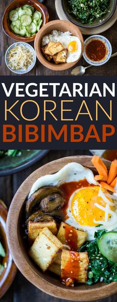 vegetarian korean bibimbap with egg and vegetables