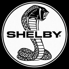 a white and red sign with a snake on it's side that says shelby