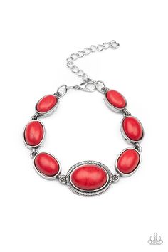 Bracelet Serene Stonework Red ✨ Bracelet Red Bracelet, Red Stones, Silver Frames, Red Bracelets, Rose Quartz Stone, Blue Gems, Paparazzi Accessories, Red Stone, Bracelet Clasps