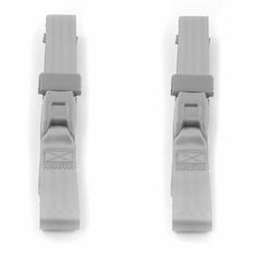 two white plastic clips are shown against a white background, one is facing the camera