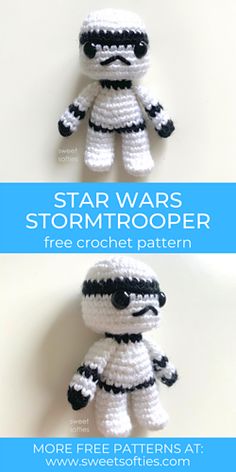 crocheted star wars stormtrooper amigurt pattern with text overlay