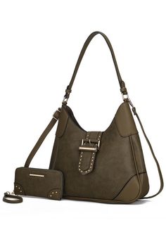 MKF Collection Juliette Vegan Leather Women's Shoulder Bag by Mia K. with Matching Wallet - Fashionable, and Sophisticated.-Gold-tone embellishments-Handle Drop: 13.5-Adjustable and Removable strap: 18-29-Magnetic snap-Interior details: Two slip pockets and a wall zip pocket-Exterior details: Back zippered pocket-Wallet: 7.25" W x 4" H x 1" D-8 card slots, coin zip compartment, 2 slip pocketsMade In: China Athletic Wear Womens, Exterior Details, Online Clothing Boutiques, Pocket Wallet, Boutique Design, Denim Shorts Women, Black Charcoal, Interior Details, Hobo Bag